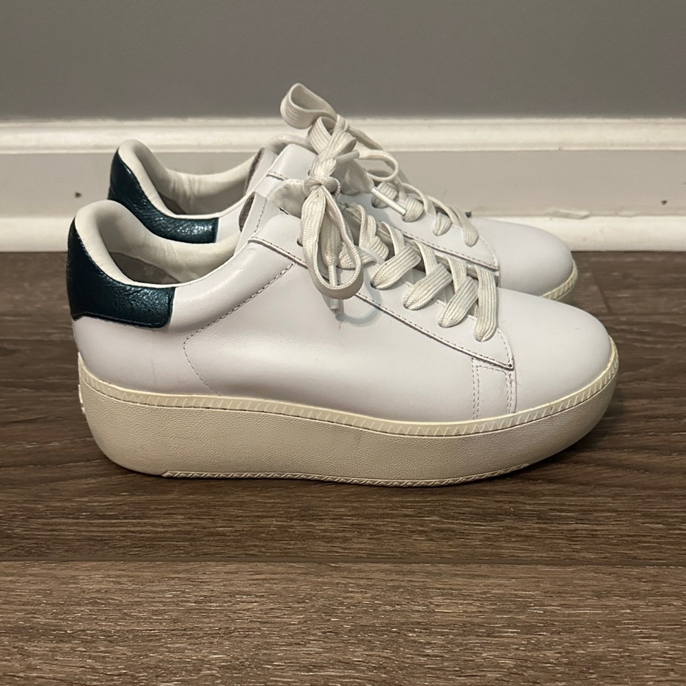 ASH brand White Platform Leather Sneakers with Dark Green Heel